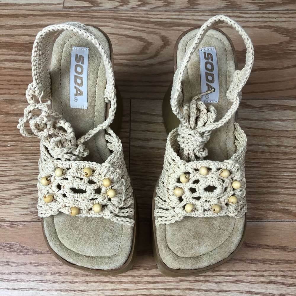 SODA 90s Crotchet w Brown Sole Platform Sandal - Picture 3 of 11
